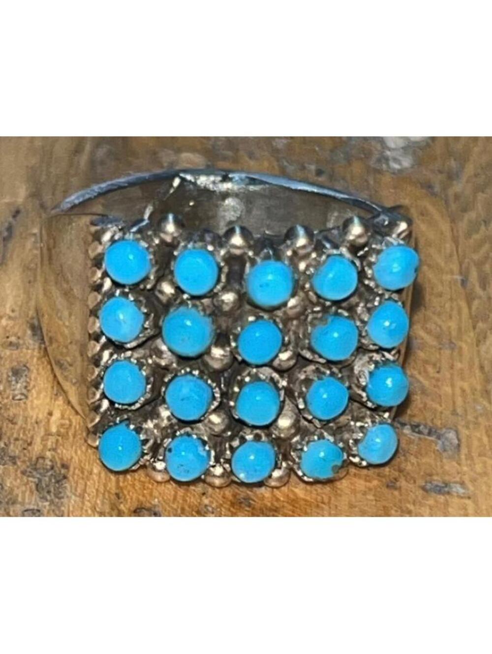 Zuni sterling silver snake eye row ring cluster turquoise size 6.5 4 row ring